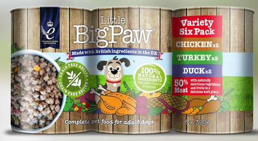 Little Big Paw Variety Pack- 6 units of 390 Grams (Chicken, Duck, Turkey -2 Packs Each)
