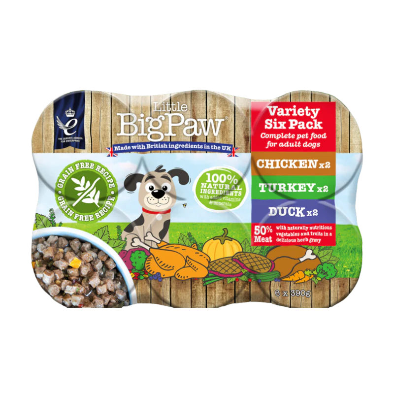 Little Big Paw Variety Pack- 6 units of 390 Grams (Chicken, Duck, Turkey -2 Packs Each)