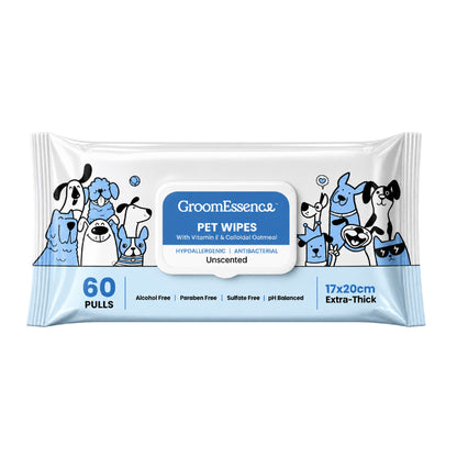 Pet Wipes with Vitamin E & Oatmeal | Unscented | 60 Pulls