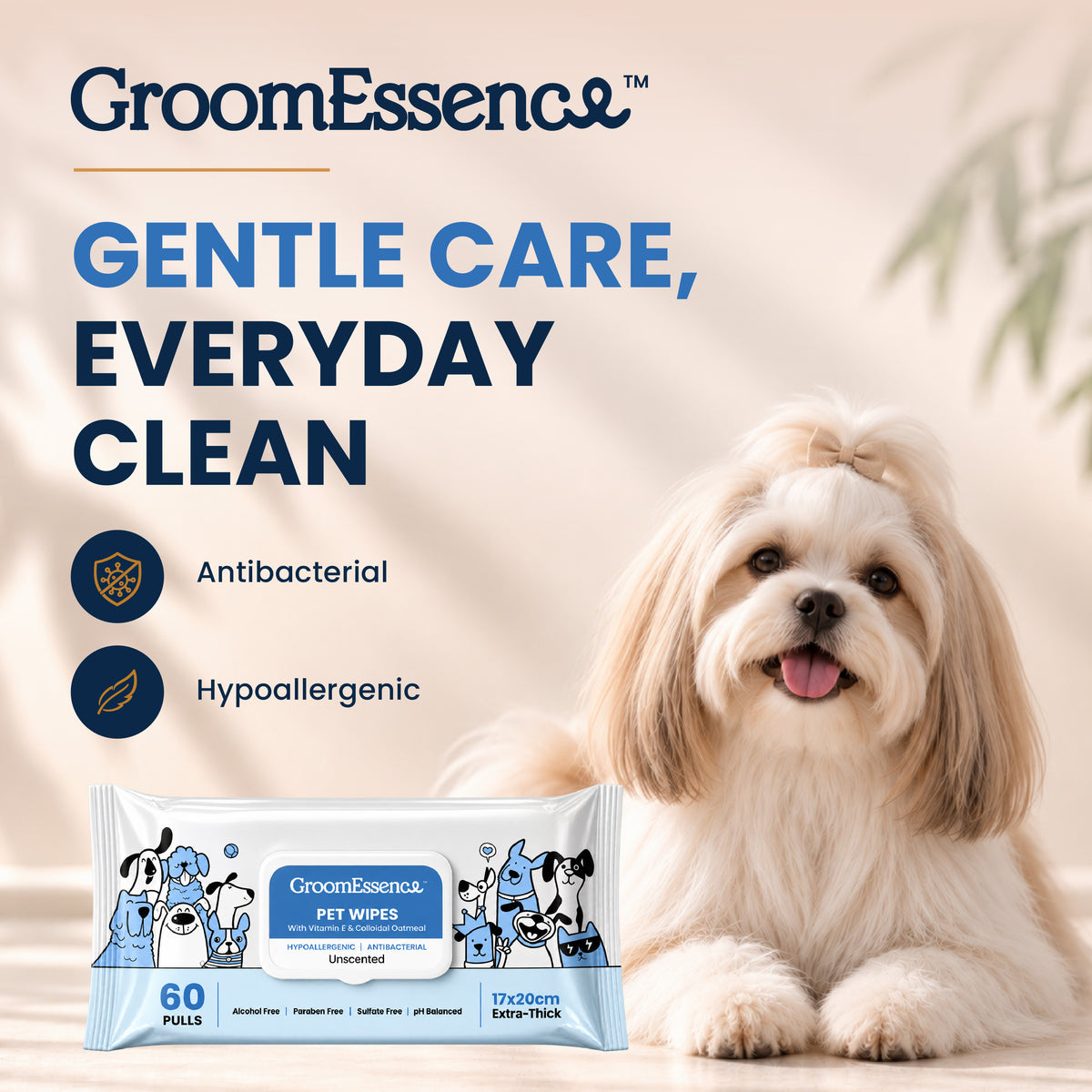 Pet Wipes with Vitamin E & Oatmeal | Unscented | 60 Pulls