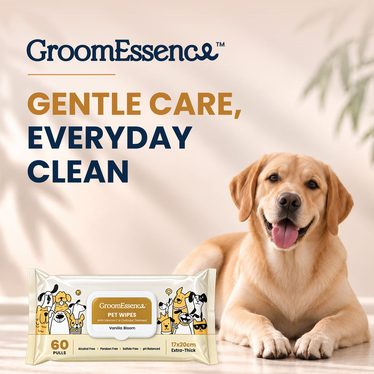 Pet Wipes with Vitamin E & Oatmeal | Vanilla | 60 Pulls