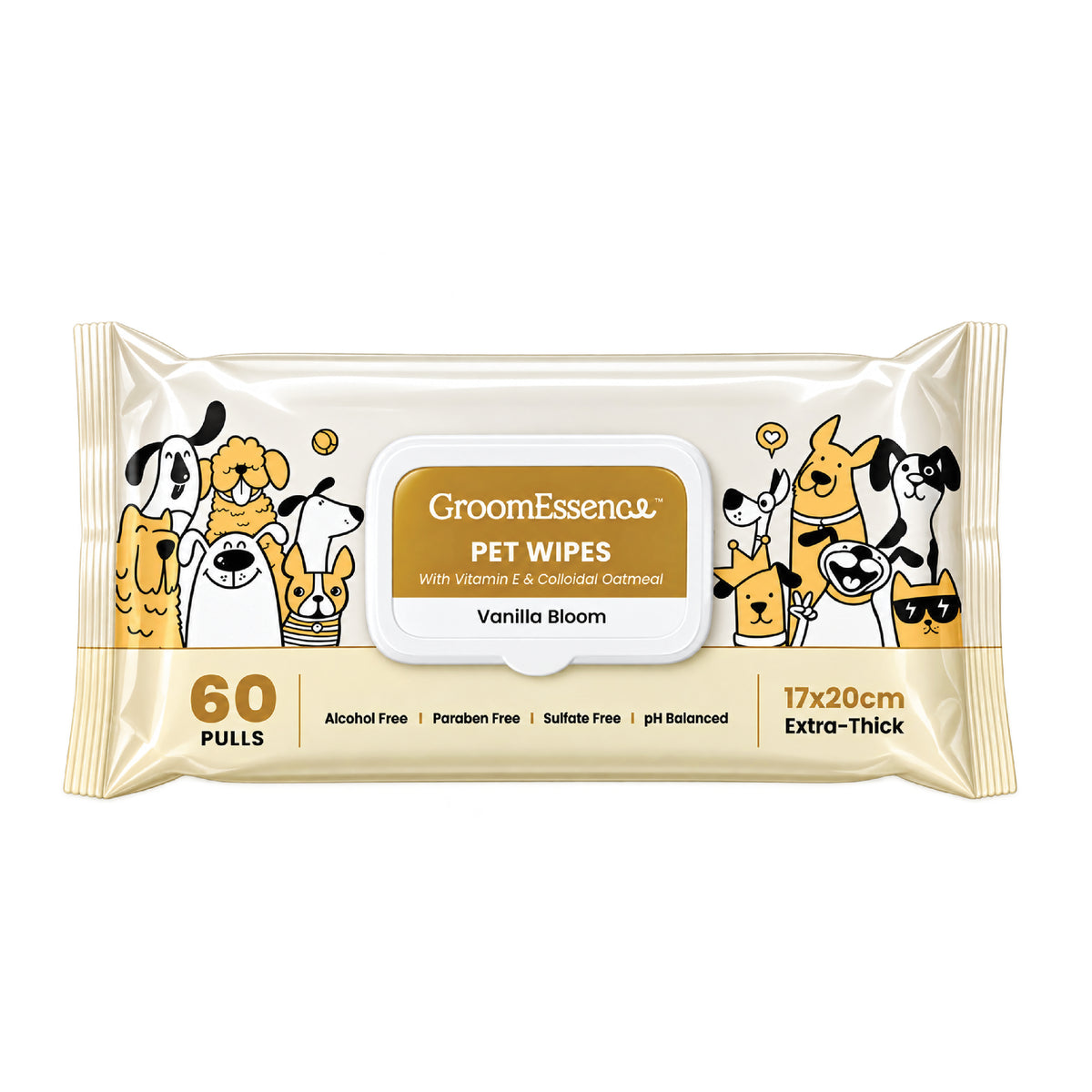 Pet Wipes with Vitamin E & Oatmeal | Vanilla | 60 Pulls