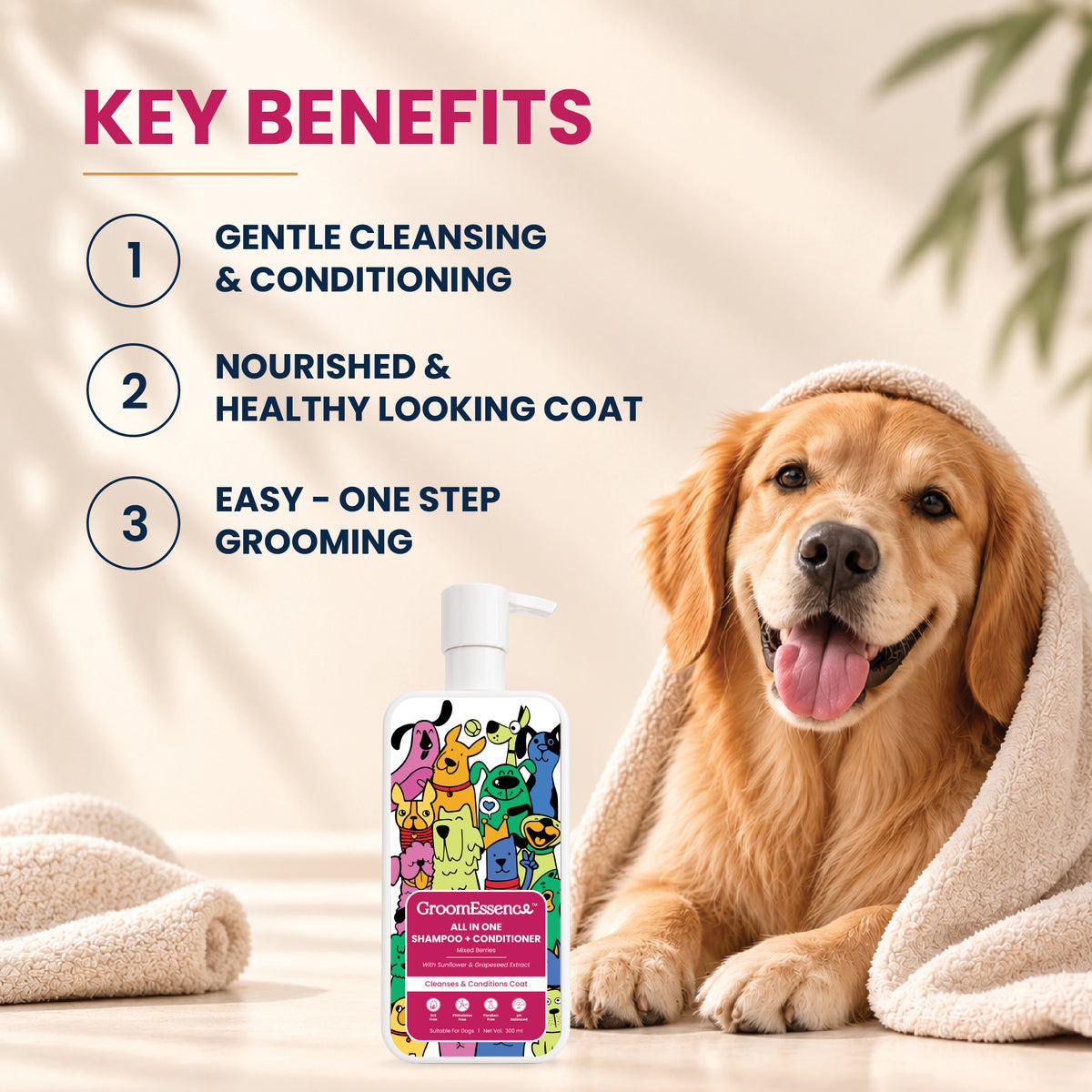 All in One Shampoo + Conditioner for Dogs with Sunflower & Grapeseed Extract | Gentle Shampoo + Conditioner for Dogs | 300 ml
