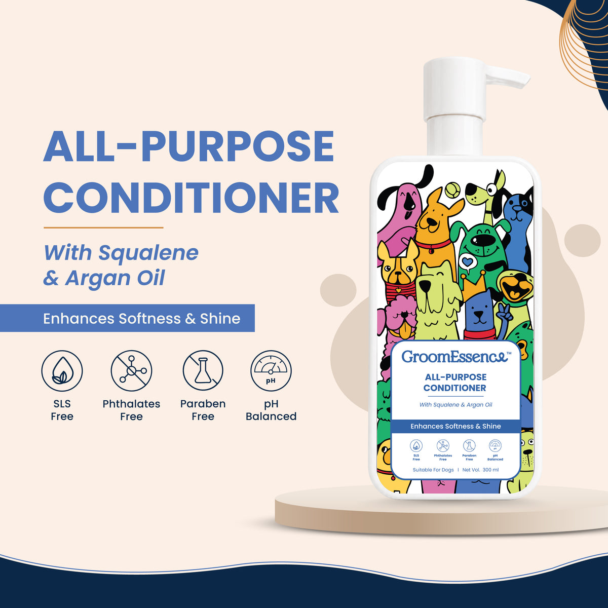 All-Purpose Dog Conditioner with Squalene & Argan Oil | Gentle Pet Conditioner for Dogs | 300 ml