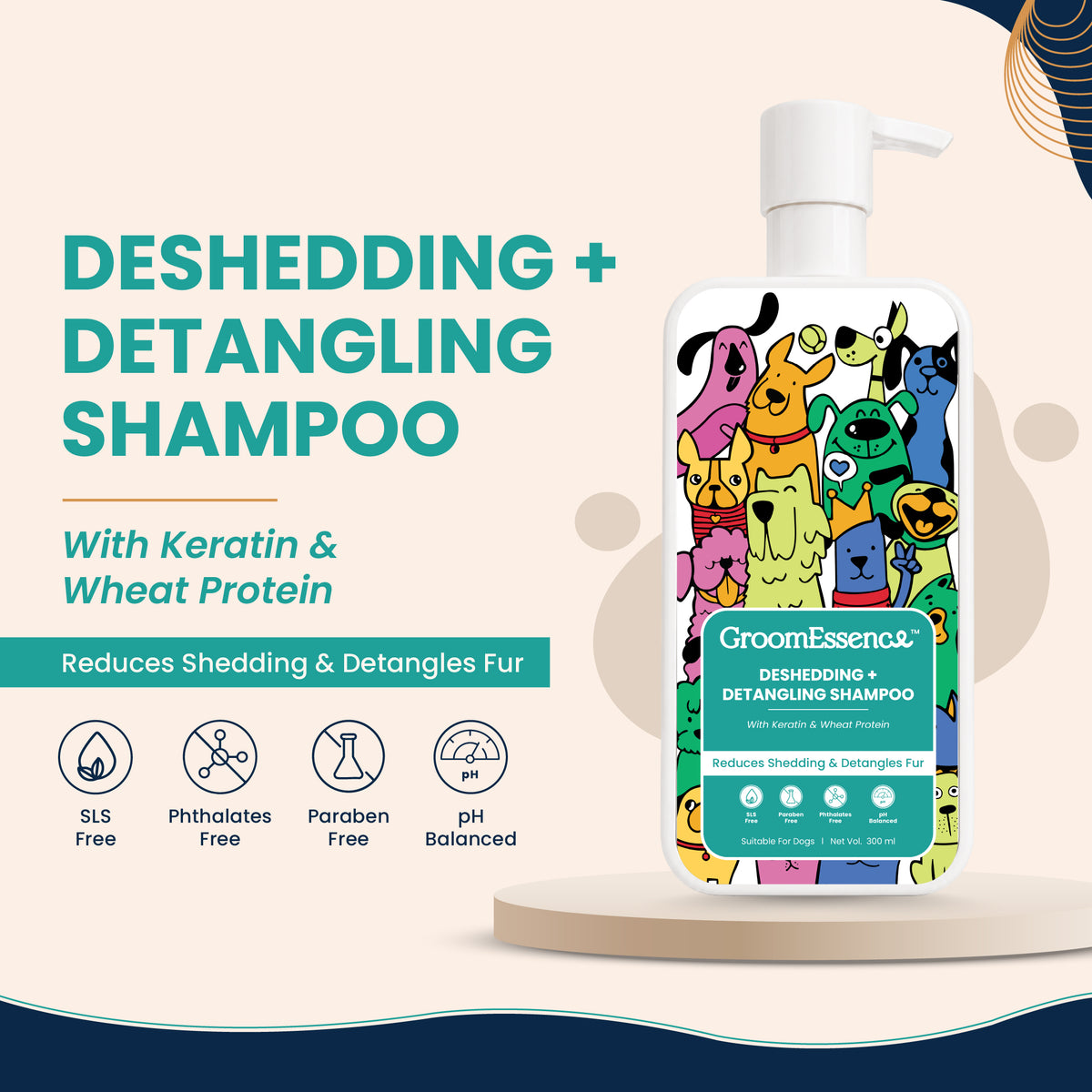 Deshedding + Detangling Dog Shampoo with Keratin & Wheat Protein | Gentle Pet Shampoo for Dogs | 300 ml