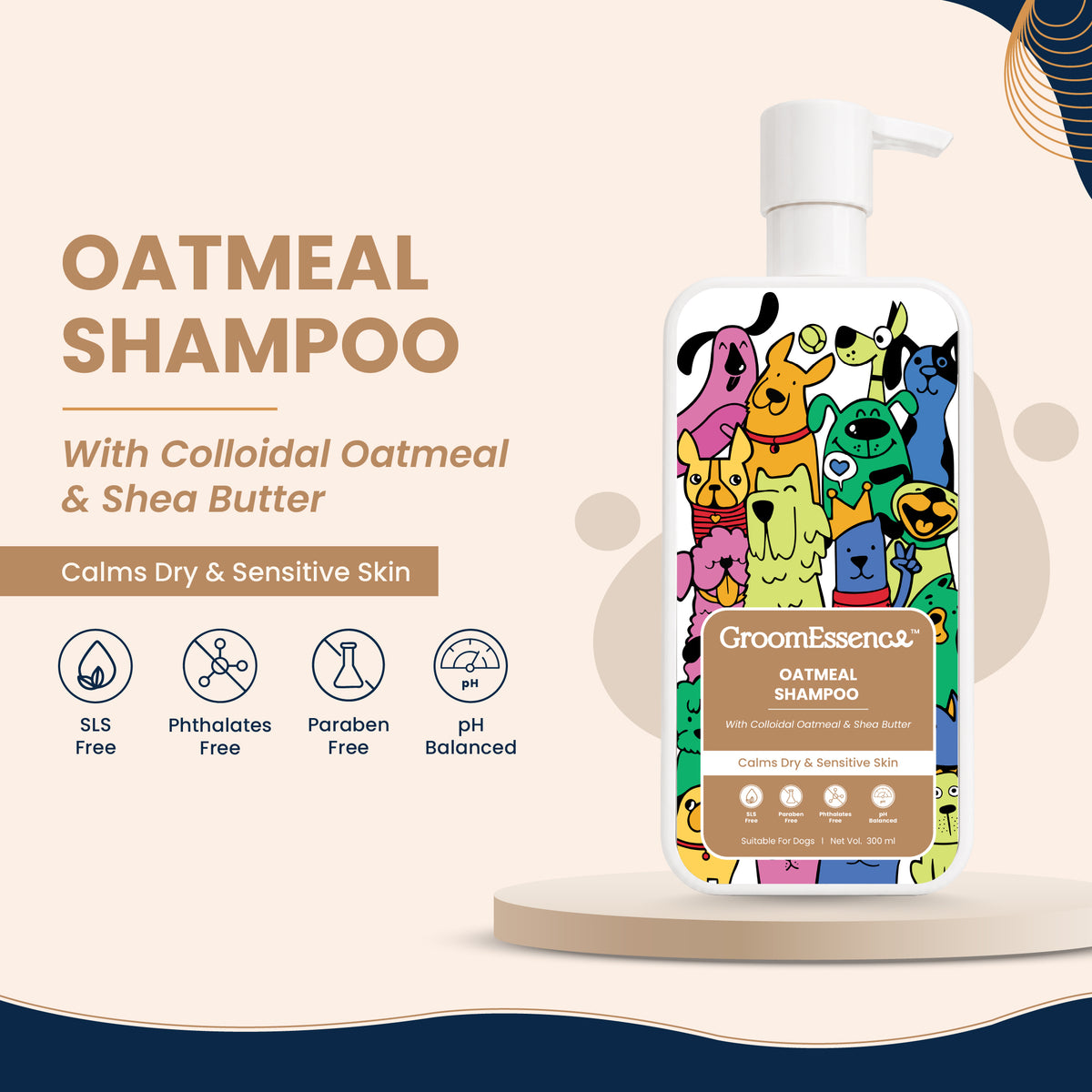 Oatmeal Dog Shampoo with Colloidal Oatmeal & Shea Butter | Gentle Pet Shampoo for Dogs | 300 ml