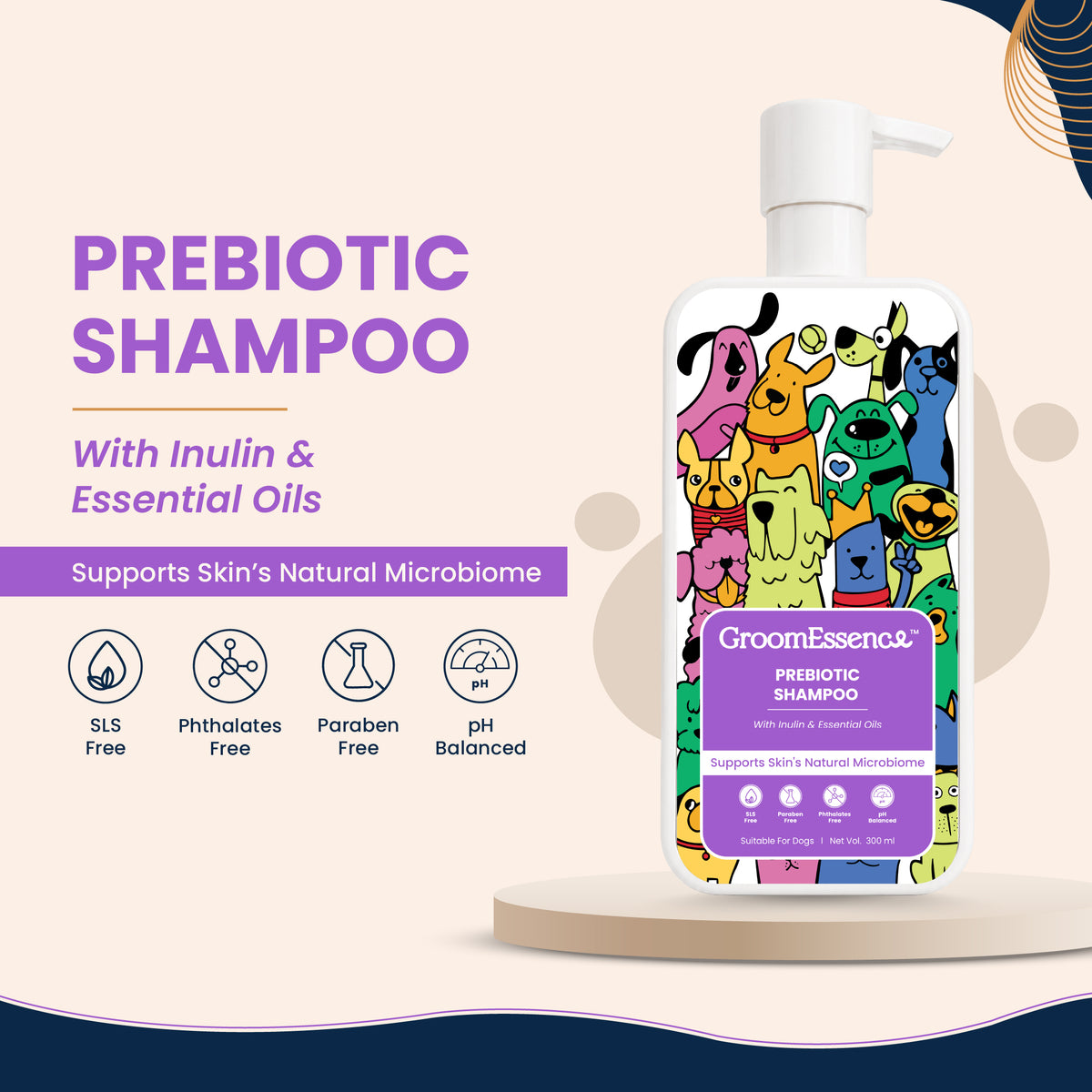 Prebiotic Dog Shampoo with Inulin & Essential Oils | Gentle Pet Shampoo for Dogs | 300 ml