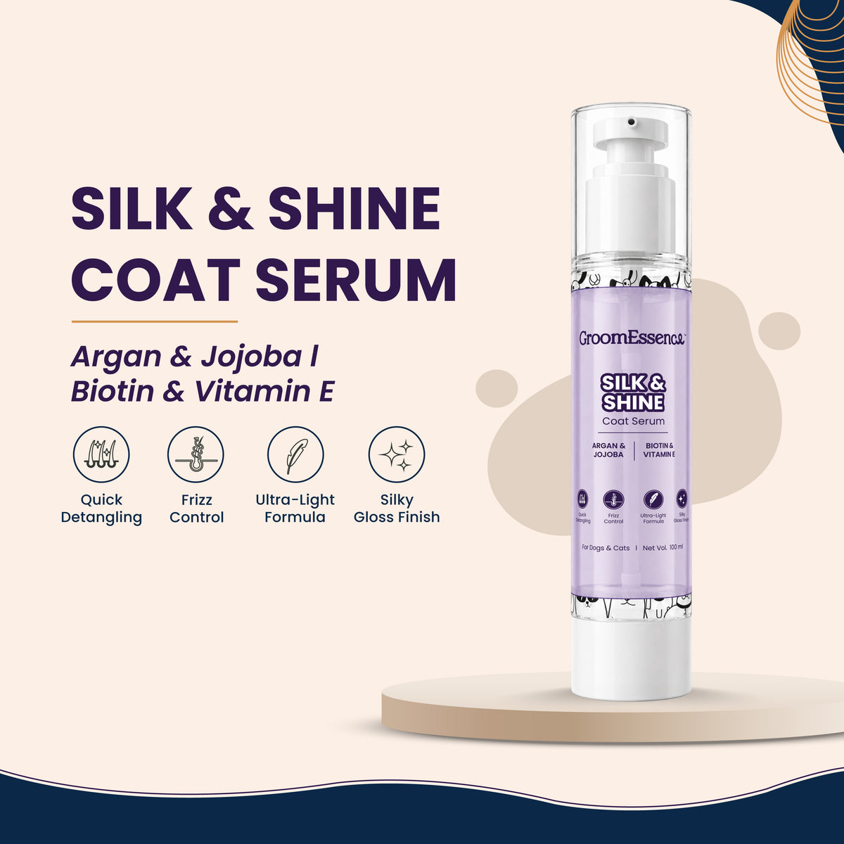 Silk & Shine Coat Serum for Dogs & Cats | Serum for Pets | Biotin & Vitamin E | 100 ml